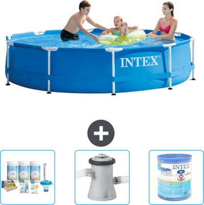 Intex Rond Frame Zwembad - 305 x 76 cm - Blauw - Inclusief Onderhoudspakket - Zwembadfilterpomp - Filter - 4-delig
