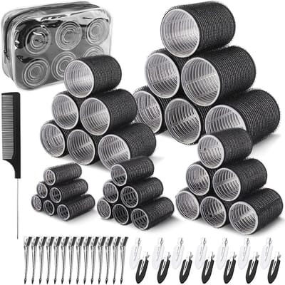 Krulspelden set, 5 maten grote haarrollen: 55/45/40/30/20 mm, krulspelden zonder hitte met clips voor lang, medium en kort haar.