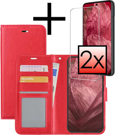 Hoesje - Met 2x Screenprotector - Geschikt voor Google Pixel 8a - Luxe Pasjeshouder - Bookcase Portemonee - Flip Case - Kunstleer Book Case - Flipcase Hoes - Book Cover - Walletcase - Portemonneehoes - Rood