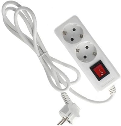 Verlengdoos met 2 stopcontacten - Witte stekkerdoos Stroomverdeler - Elektrische apparaten aansluiten - 3 meter lange kabel