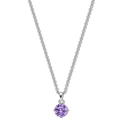 New Bling 9NB-1184 Zilveren Ketting met Zirkonia Hangertje 5mm - Paars - Ankerschakel - 1,6mm - 40+5cm - Rhodium - Zilver