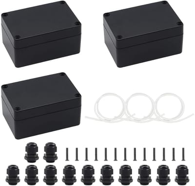 Junction box set van 3, zwart, 100 x 68 x 50 mm, IP65 waterdichte behuizing, wandmontage met 12 M16 aansluitingen voor Ø 4-8 mm kabels