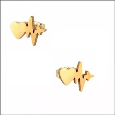 Aramat Jewels | Oorbellen | RVS Hartslag Oorbellen Heartbeat 11x5mm - ECG Oorstekers | Goudkleurig-10x8mm | |8mm | Staal | Kinderen, Volwassenen | Verkleurd niet