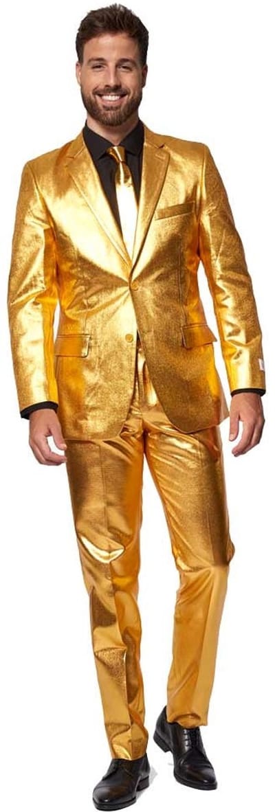 OppoSuits Groovy Gold - Heren Pak - Glimmend Kostuum - Kerst - Oud en Nieuw - Carnavalskleding - Goud - Maat EU 48