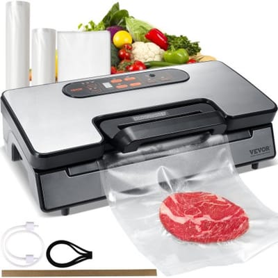 VEVOR VacuüM Sealer 130w Vacuumsealer 90kpa Sealapparaat 30cm Seallengte Folie Sealapparaat voor Droog Of Vochtig Voedsel Incl 10x Vacuumzakken 2x Vacuumzakrollen en Slang