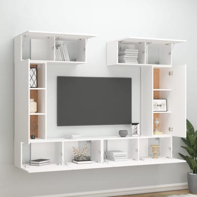 vidaXL - 6-delige - Tv-meubelset - bewerkt - hout - wit