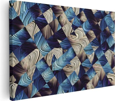 Artaza Canvas Schilderij Abstract - 90x60 cm - Wanddecoratie Geometrisch - Muurdecoratie Woonkamer - Schilderijen Op Canvas Blauw