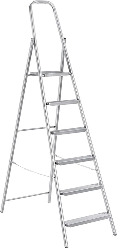 Nexvo® Huishoudtrap 5 Treden - Keukentrapje Basic Inklapbaar - Keukentrap – Zilver - 50cm x 13cm x 205cm