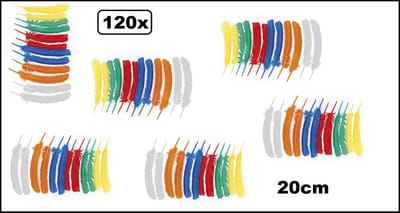 120x Veren assortie kleuren 20cm - Thema feest festival party evenement