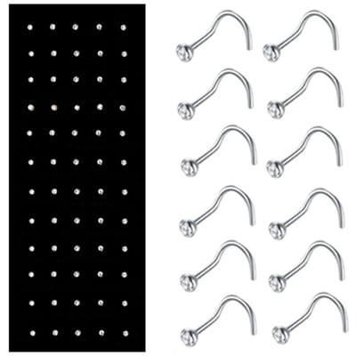 Fako Bijoux® - Neuspiercing - Bocht Kristal - Wit - 60 Stuks