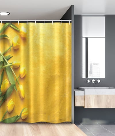 New Bed, Geel Tulpenbloemen Douchegordijn Badkamer Decor Set met Haakjes, 120 cm B 180 cm L