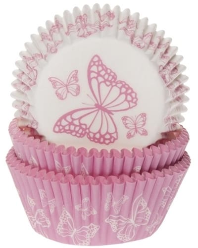 House of Marie Cupcake Vormpjes - Vlinder Roze assorti - pk/50 - Baking Cups voor Muffins en Cupcakes
