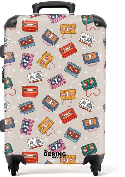 NoBoringSuitcases.com - Grote koffer - Retro disco cassettes patroon diverse kleuren - Kinderkoffer geschikt voor jongen en meisjes - Reiskoffer met 4 wielen - Trolley op wieltjes - Rolkoffer groot kinderen - 72 liter - Ruimbagage valies 20kg