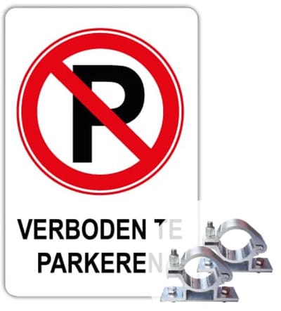 Bord Verboden te parkeren - Weerbestendig Aluminium - 40x60 cm - Bevestiging: Met paalbeugels Ø48mm