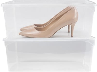 Plasticforte schoenen opslagbox met deksel - 2x - 10 liter - 37 x 25 x 13 cm - transparant - kunststof - shoesbox