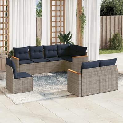 vidaXL - 8-delige - tuinbankset - met - kussens, - grijs - polyrotan