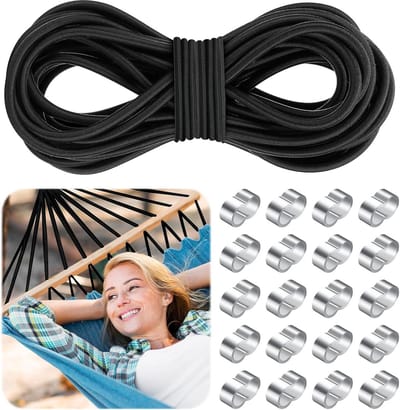 Rubberen expanderstrik 10 meter 8 mm met 20 spanklemmen voor zeildoek