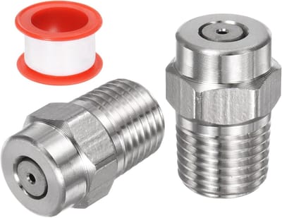 SnelShoppen - 2 Stuks Surface-Clean Tips - 0 Graad 1/4 Inch NPT Mannelijke Vervangnozzles voor Hogedrukreinigers - RVS met Afplaktape - Geschikt voor