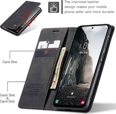 CaseMe Telefoonhoesje geschikt voor Samsung Galaxy A56 Hoesje | CaseMe 013 Bookcase Portemonnee | Pasjeshouder voor 2 Pasjes | Telefoonhoesje voor Pinpas / OV Kaart / Rijbewijs - Zwart