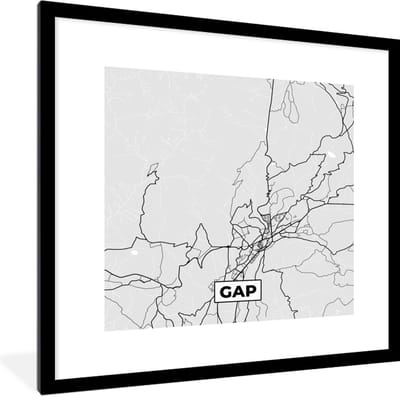 Fotolijst incl. Poster - Plattegrond – Gap – Stadskaart – Kaart – Frankrijk - 40x40 cm - Posterlijst
