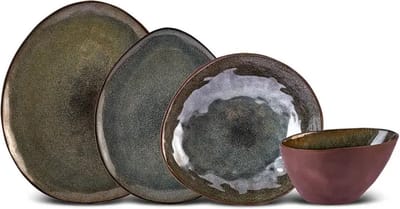 Karaca Bonn Reactive serviesset, 6 personen, 24-delig, reactief eetservies, uniek, gezond, natuurlijk, zelfgetextureerd, organische vorm