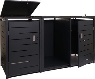 2 afvalemmerbehuizing met brandhoutrek MCW-E83, afvalemmerbox, uittrekbaar 117x198x82cm 80kg ~ antraciet, staal