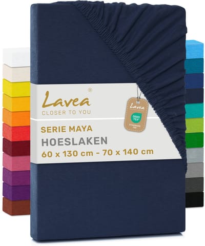 Lavea® Hoeslaken 60-70x140 cm (Baby) – 100% Katoen, Zacht en Ademend – Geschikt voor Matrassen tot 12 cm – Jersey met Elastiek Rondom – Nachtblauw
