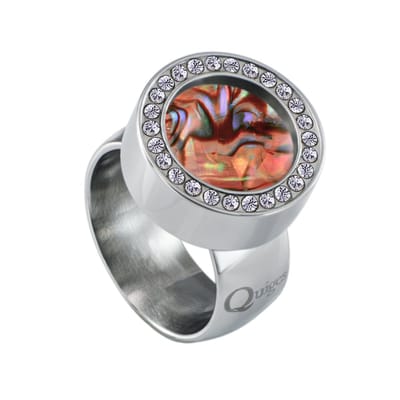 Quiges RVS Schroefsysteem Ring met Zirkonia Zilverkleurig Glans 18mm met Verwisselbare Parelmoer Rood Schelp 12mm Mini Munt