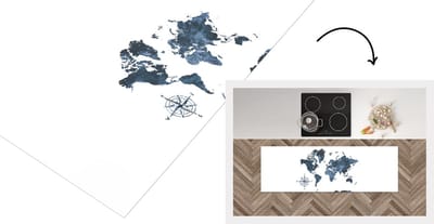 Keukenloper - Loper keuken - Wereldkaart - Waterverf - Blauw - 150x50 cm - Keukenloper vinyl