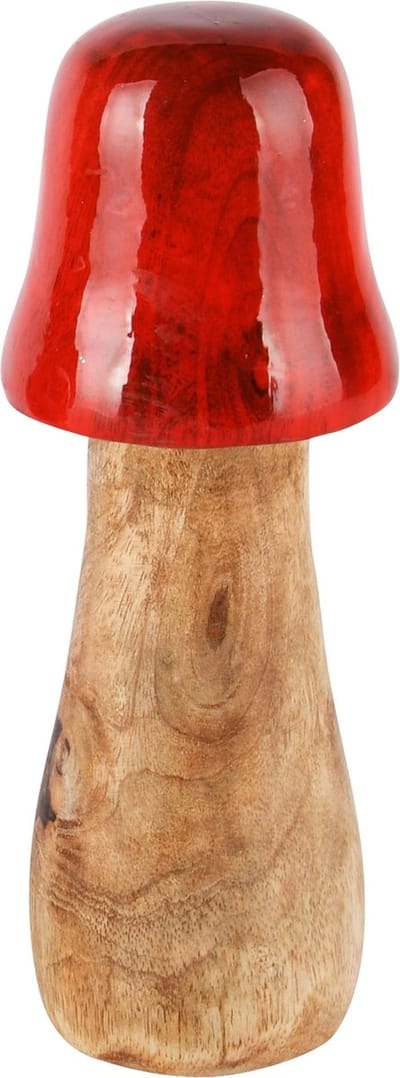 Dekoratief | Paddenstoel naturel/rood, hout/enamel, 9x9x20cm | A248158