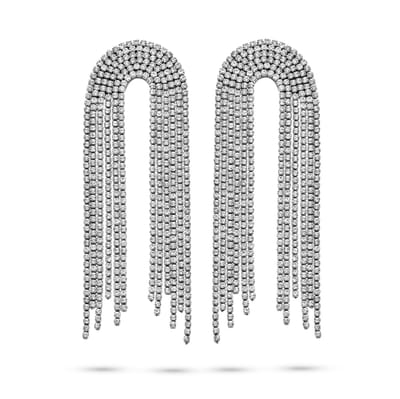 CO88 Collection Oorbellen Dames - Oorhangers met Zirkonia - 86,6x27,4mm - Wit - Staal - Zilverkleurig - 8CE-70537