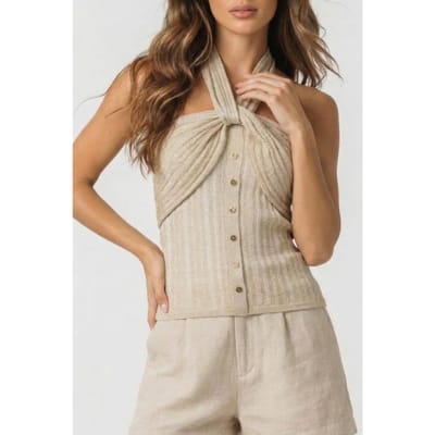 GUESS Marciano By  Gia Sweater Top Sandy Shore + Gold Maat: XXS | Mouwloze Tops Outlet | Dames | Beige