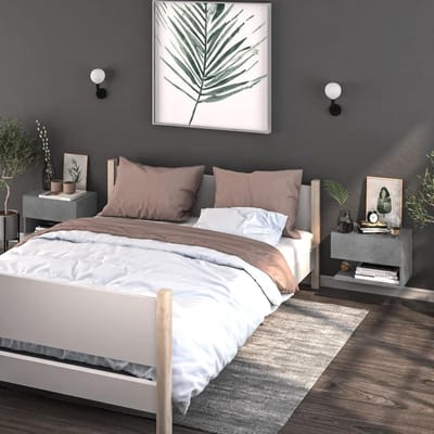 Wandgemonteerd Nachtkastje Met Lade en Open Plank – 2 Stuks – Beton Grijs