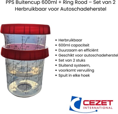 Verfbeker PPS Buitencup 400ml met Blauwe Ring – Duurzaam – Set van 3 – Vergelijkbaar met 3M – Autoschadeherstel