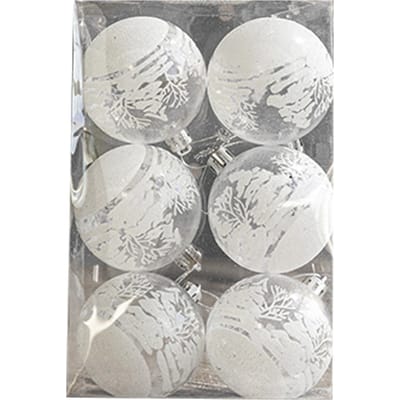 Ensemble de 6 Boules de Noël Ornements Scène de Neige Incassables Acrylique Transparent Clair Boules de Noël à Suspendre white