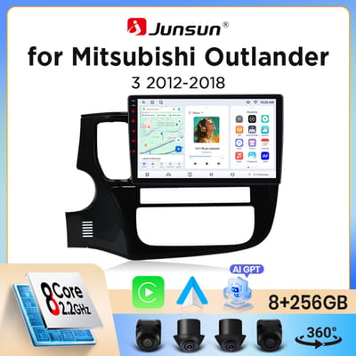 Junsun draadloze CarPlay Android Auto autoradio voor Mitsubishi Outlander Mk3 (GF/GG) 2012-2021 met ingebouwde koelventilator, Android GPS navigatie, multimediaspeler, WiFi, DSP, RDS, BT, SWC, IPS