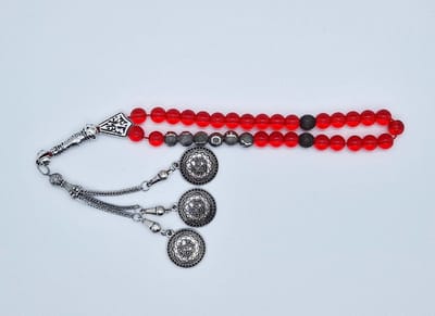 Handgemaakte naam tasbih 33 Kralen Natuursteen “Rode kwarts” - met metaal tassel “Masha' allah"- Met je naam of de naam van uw geliefde- 8 mm diameter van de korrel