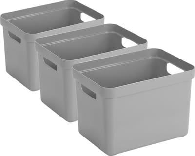Sunware Opbergbox Sigma - 3x - kunststof - grijs - 18 liter - Opbergbakken/opbergers - 35 x 25 x 25 cm