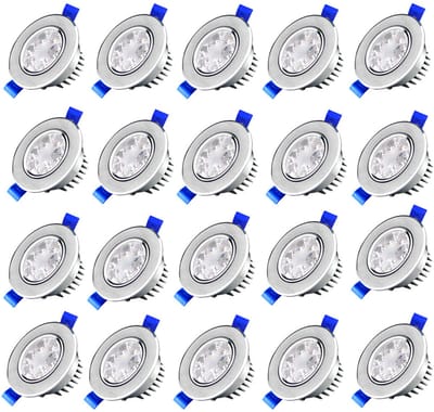 LED-inbouwspots 3W LED-spots 20-delige set inbouwspots van aluminium voor woonkamer, keuken, slaapkamer, hal en badkamer (warm wit) NAIZY