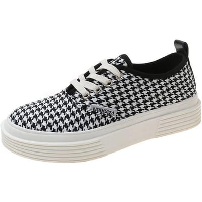 Chaussures pour femmes Chaussures en toile Printemps Nouveau Pied-de-poule Plateforme Chaussures pour femmes Respirant Fin Décontracté 40 noir