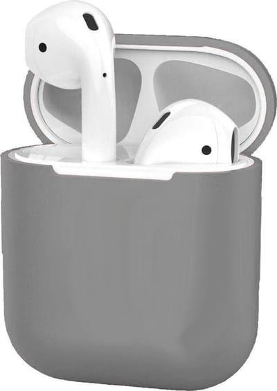 Hoesje - Geschikt voor Apple Airpods 1 - Siliconen Dun Met Clip - Case Cover - Silicone Hoes - Grijs