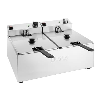 Buffalo Dubbele Friteuse 2x5 L met Draaithermostaat - RVS - 5600W - incl. uitneembare mand en deksel