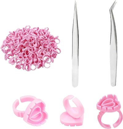 Set van 100 Wegwerp Oogschaduw Lijm Cups met 2 Pincetten - Ideaal voor Wimperextensions, Schoonheidstools en Professionele Make-up Accessoires