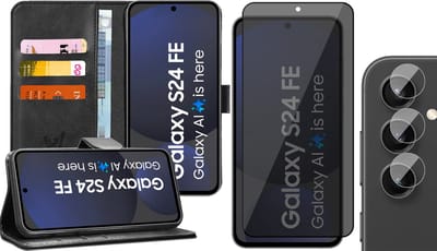 Hoesje geschikt voor Samsung Galaxy S24 FE - Privacy Screenprotector Volledig Dekkend Glas & Camera - Portemonnee Book Case Zwart