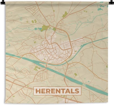 Wandkleed - Wanddoek - Vintage - Plattegrond - Herentals - Kaart - Stadskaart - 180x180 cm - Wandtapijt