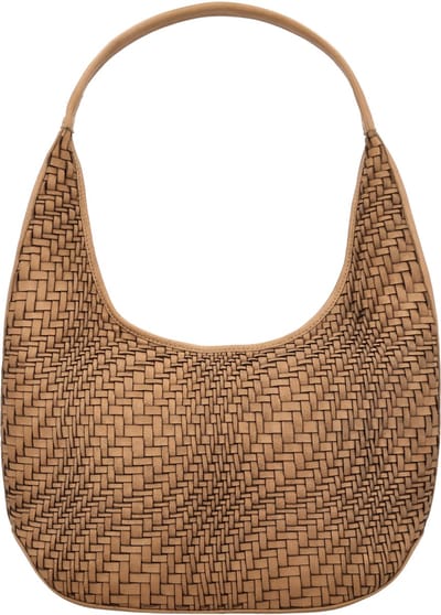 Hide & Stitches Inspired by illusion Schoudertas - Buideltas - Shopper - Leer - Geweven - Leren Dames Tas - Zand