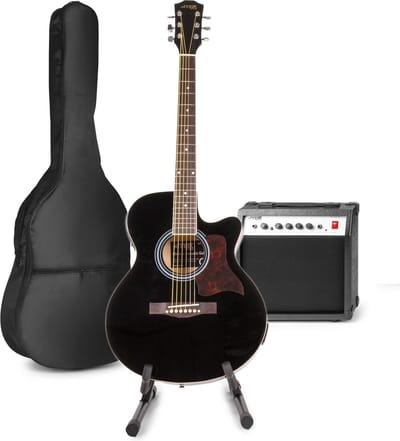 Elektrisch akoestische gitaar - MAX ShowKit gitaarset 4/4 - Met 40W gitaar versterker, gitaar standaard, gitaar stemapparaat, gitaartas en plectrum - Zwart