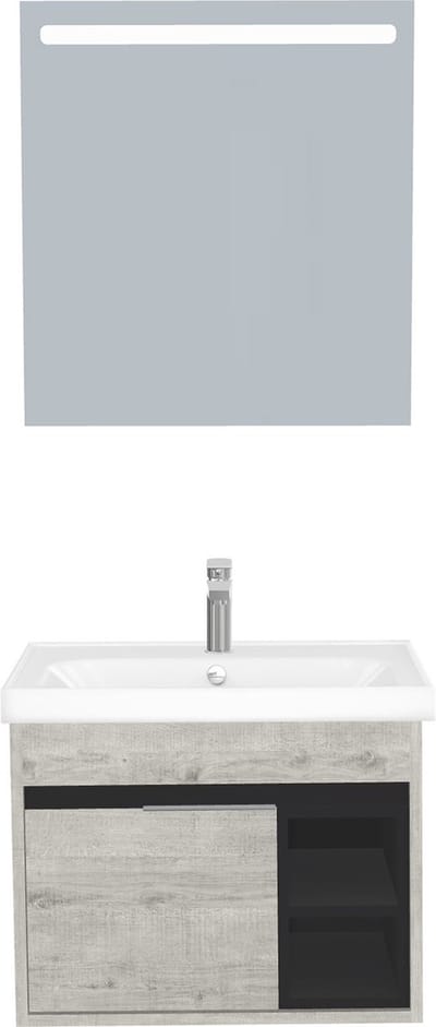 Koblenz Badkamermeubel Set 65 cm Lissabon – Met LED Spiegel, Softclose Semi-Handgreep, 1 Deur, Keramische Wastafel
