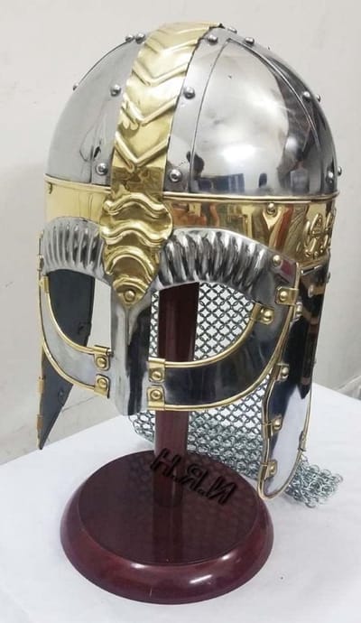 Viking Helm - Krijgershelm Masker - Historische Re-enactment - Gemaakt van 18 gauge staal - 63cm hoofdomtrek - Zilver