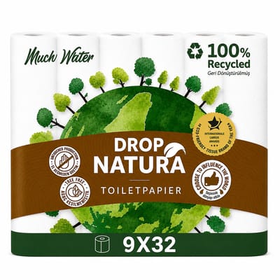 DROP Natura - 9x32 rollen toiletpapier - 288 Rollen - Ultiem comfort WC Papier, Superieure sterkte, Maximale absorptie & Pluisvrij - Voordeelverpakking WC Papier